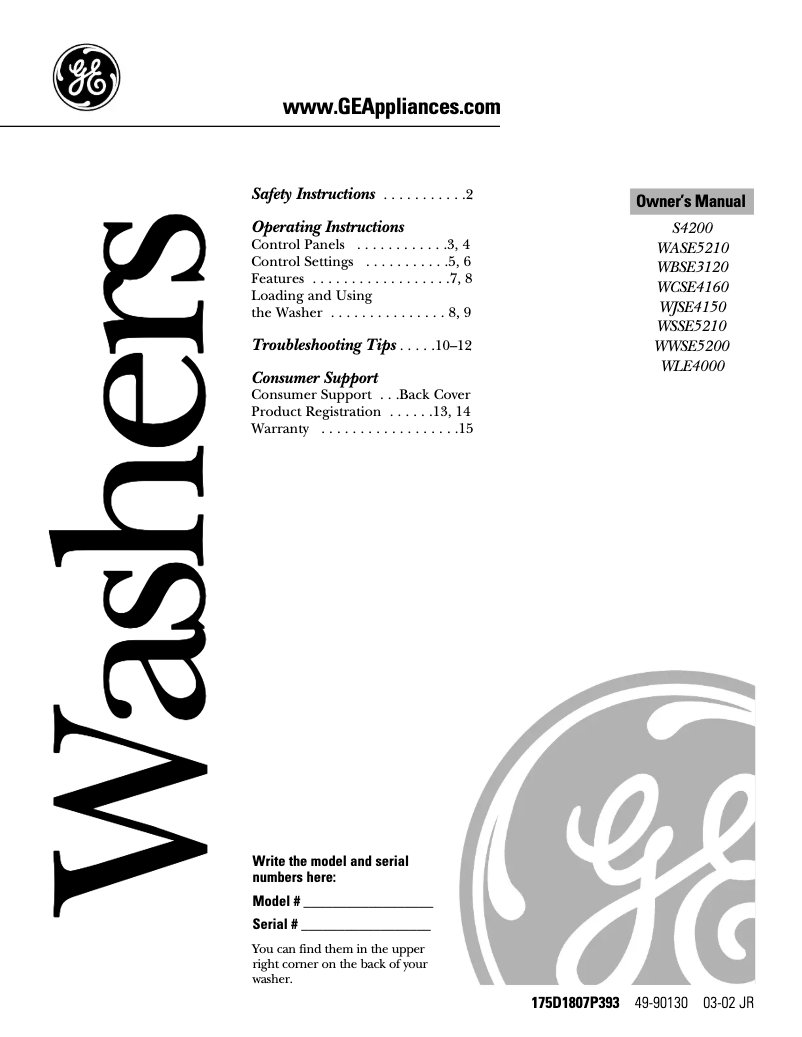 Imagen de la primera página del manual del dispositivo WASE5210BWW