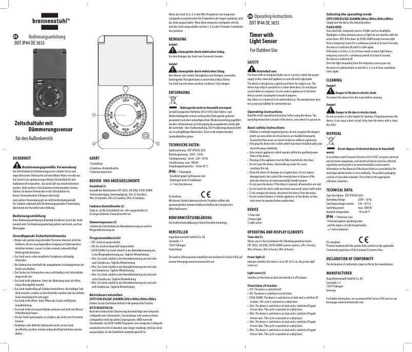 Página nº 1 - Manual de usuario Brennenstuhl DDT IP44 DE 3655
