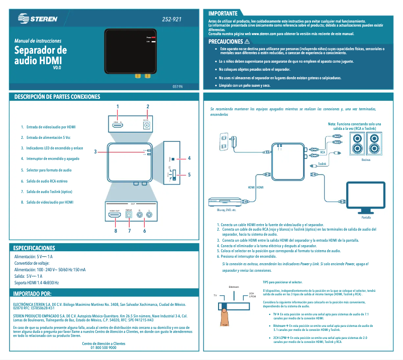Imagen de la primera página del manual del dispositivo 252-921