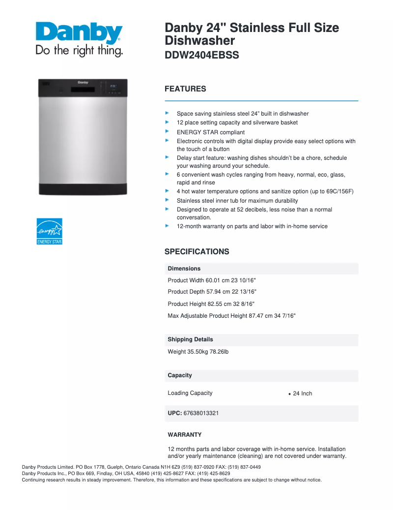 Imagen de la primera página del manual del dispositivo DDW2404EBSS