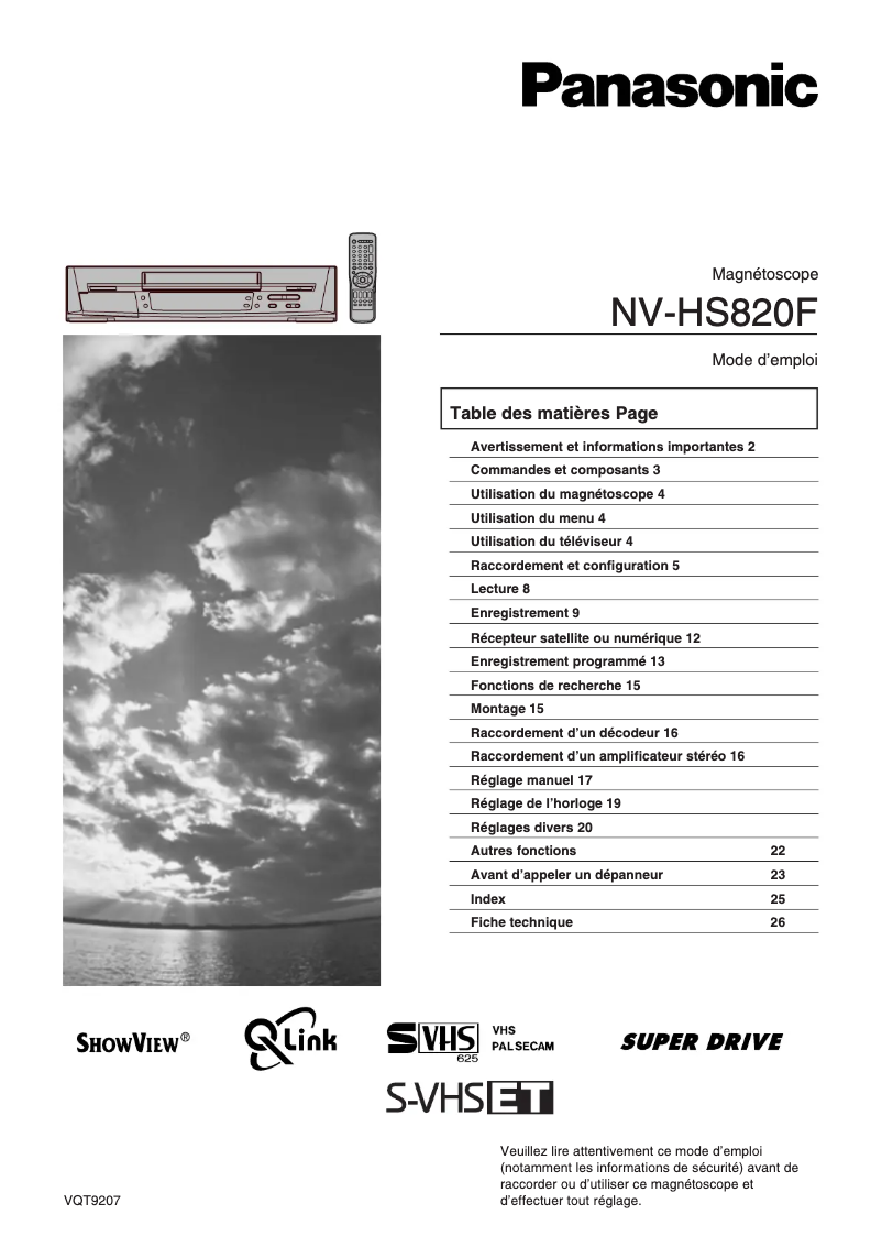 Imagen de la primera página del manual del dispositivo NV-HS820