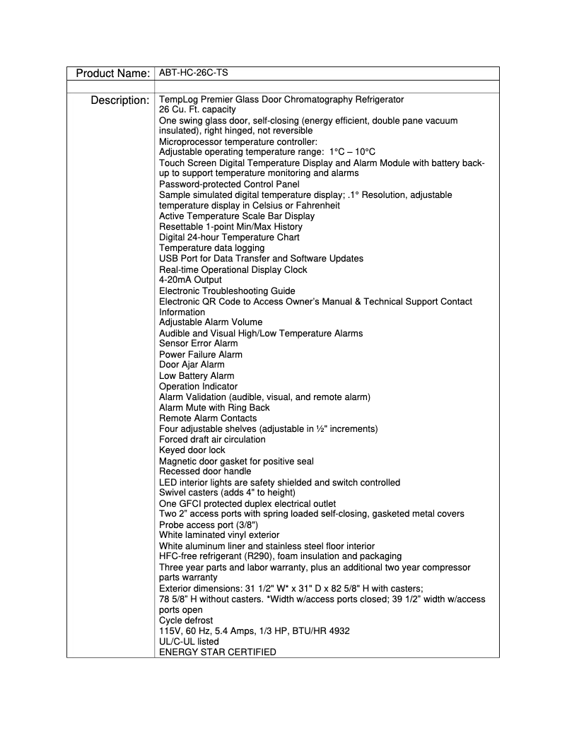Página nº 1 - Manual de usuario American BioTech Supply ABT-HC-26C-TS