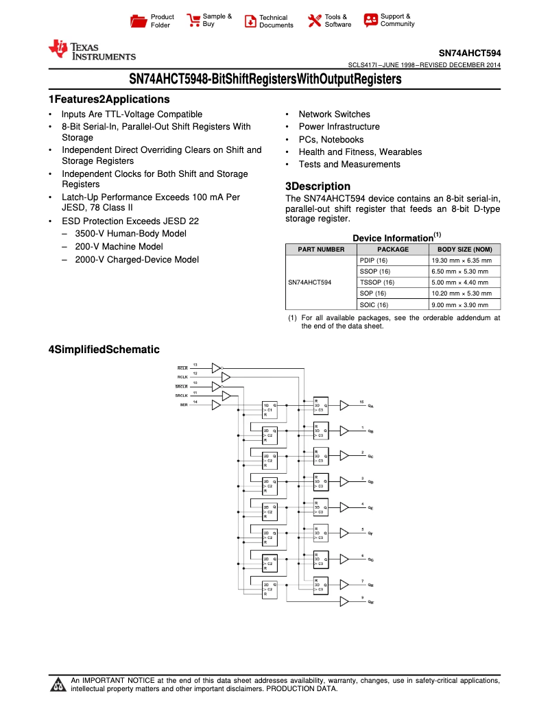 Página 1 del manual Manual de usuario Texas Instruments SN74AHCT594PWR