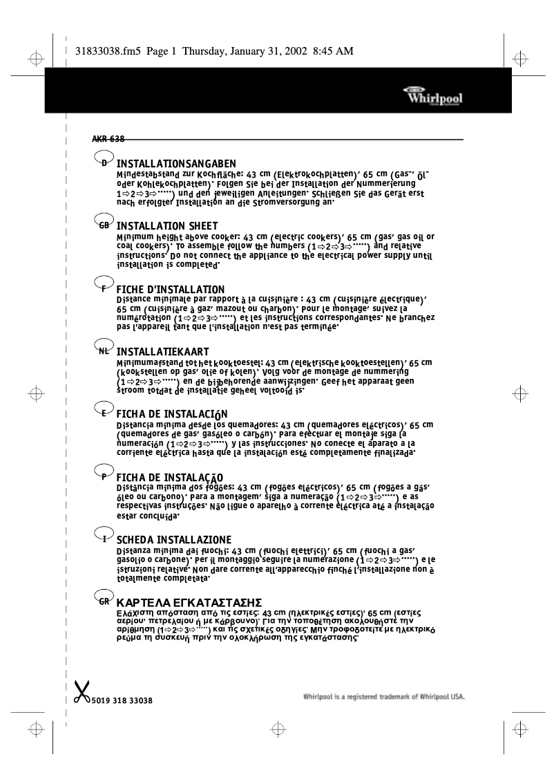 Página nº 1 - Manual de usuario Whirlpool AKR638IX