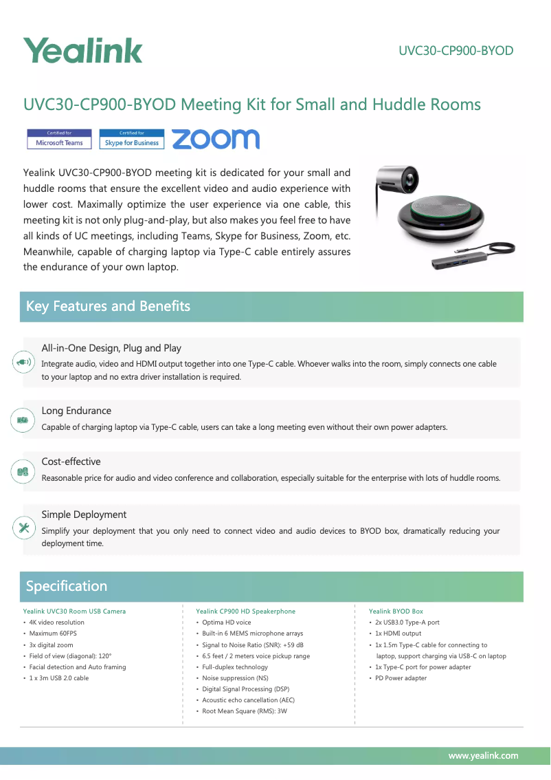 Página nº 1 - Ficha técnica Yealink UVC30-CP900-BYOD
