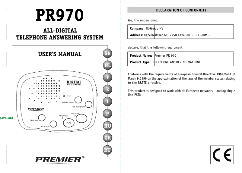 Imagen de la primera página del manual del dispositivo PR970