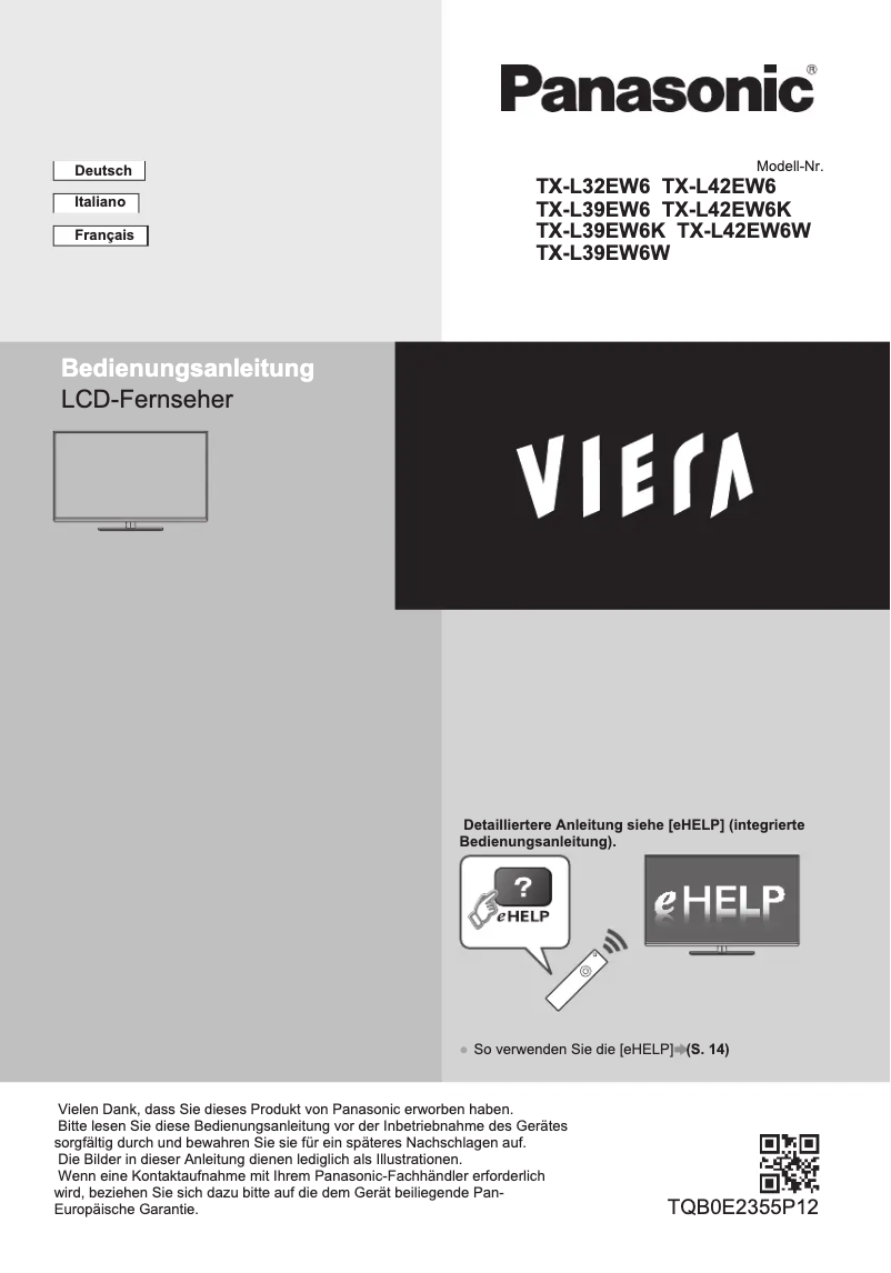 Página nº 1 - Manual de usuario Panasonic Viera TX-L39EW6K