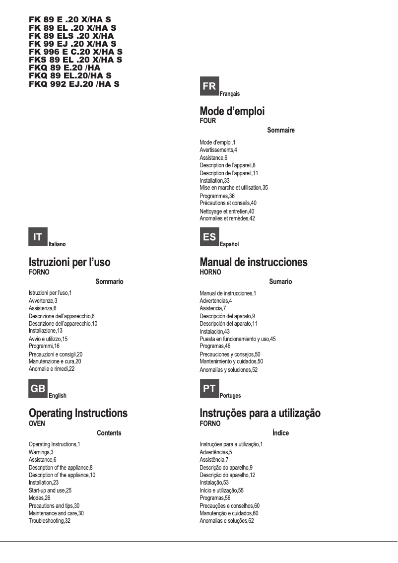 Imagen de la primera página del manual del dispositivo FKS 89 EL .20 X/HA S