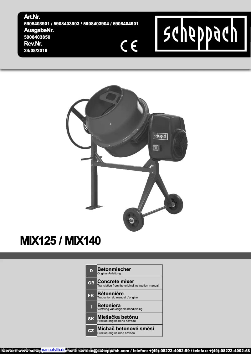 Página 1 del manual Manual de usuario Scheppach MIX140