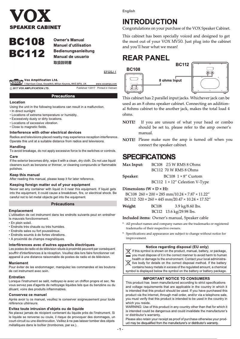 Imagen de la primera página del manual del dispositivo BC108