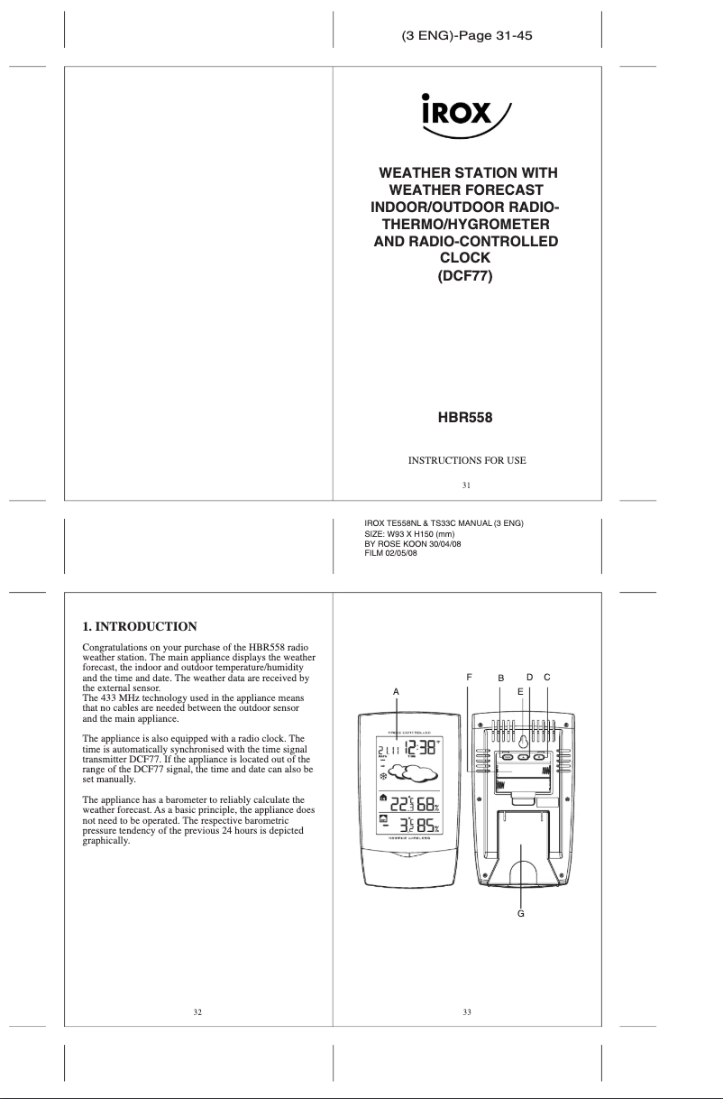 Imagen de la primera página del manual del dispositivo HBR558