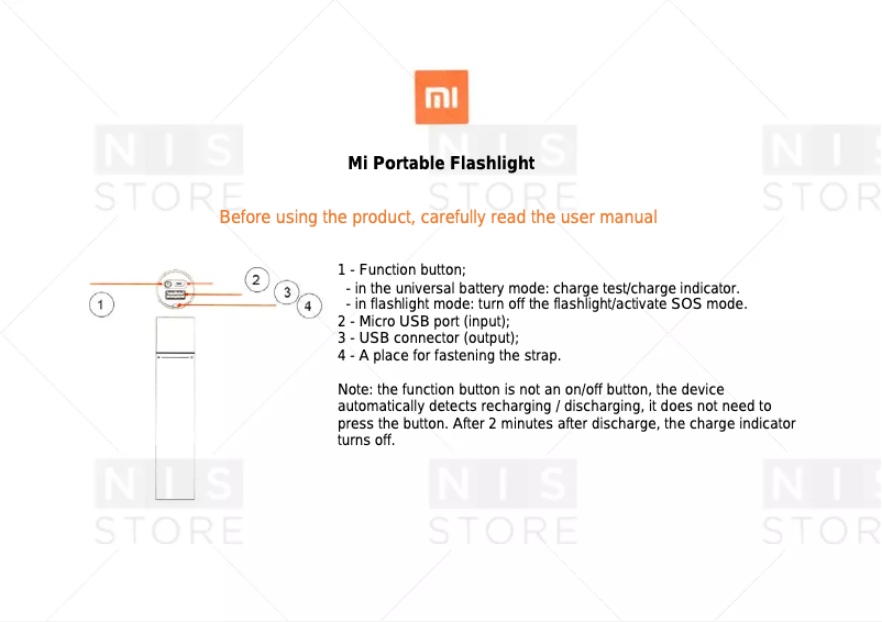 Imagen de la primera página del manual del dispositivo Mi Portable Flashlight