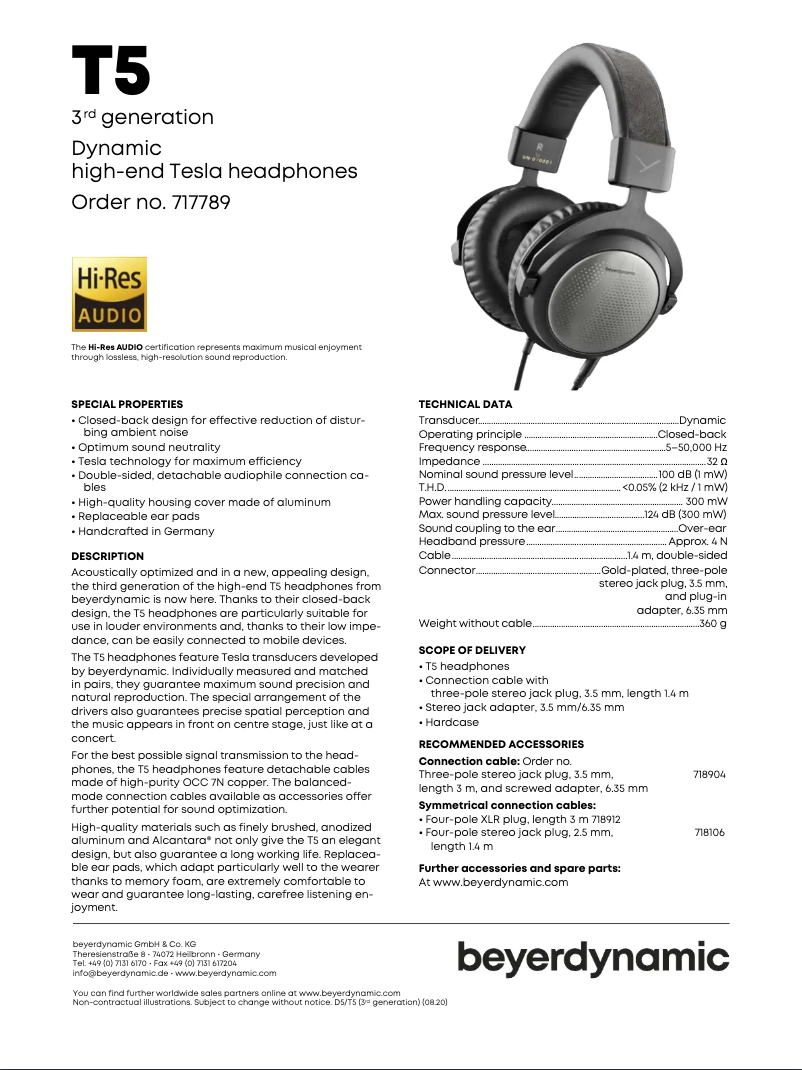 Página 1 del manual Manual de usuario Beyerdynamic T5