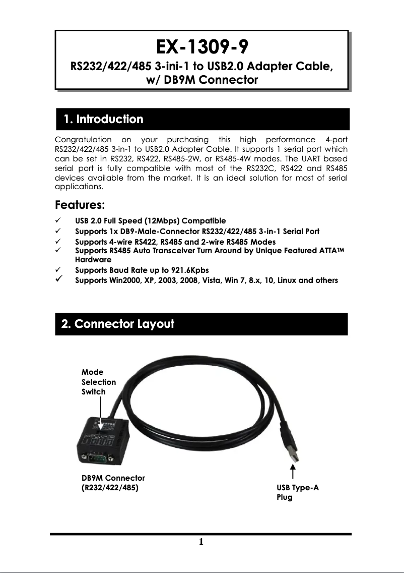 Imagen de la primera página del manual del dispositivo EX-1309-9