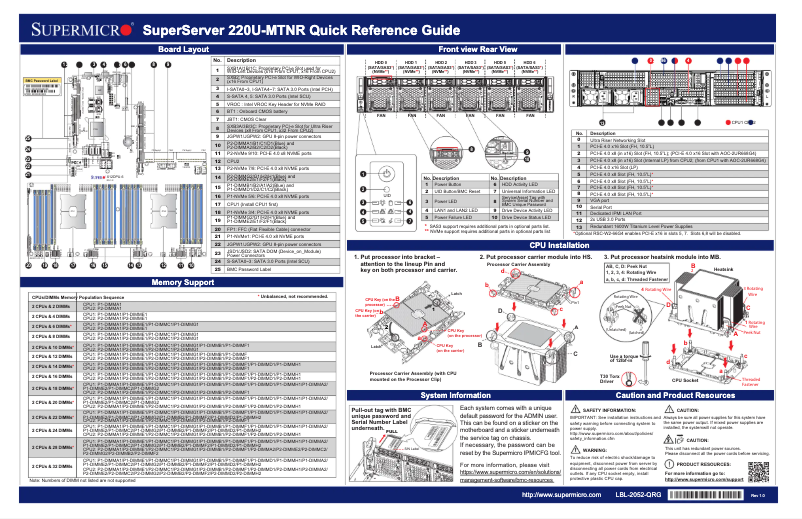 Imagen de la primera página del manual del dispositivo SuperServer SYS-220U-MTNR