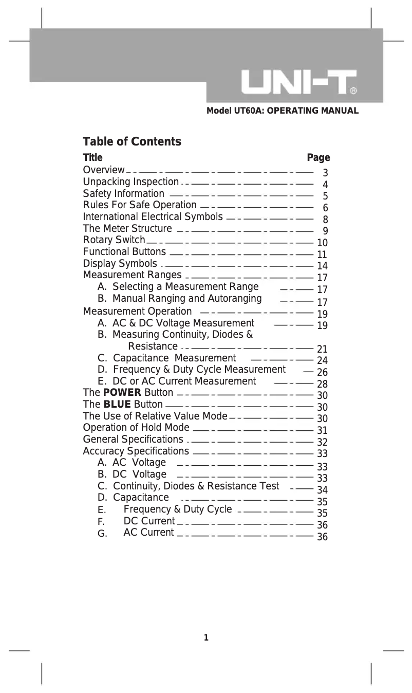Imagen de la primera página del manual del dispositivo UT60A
