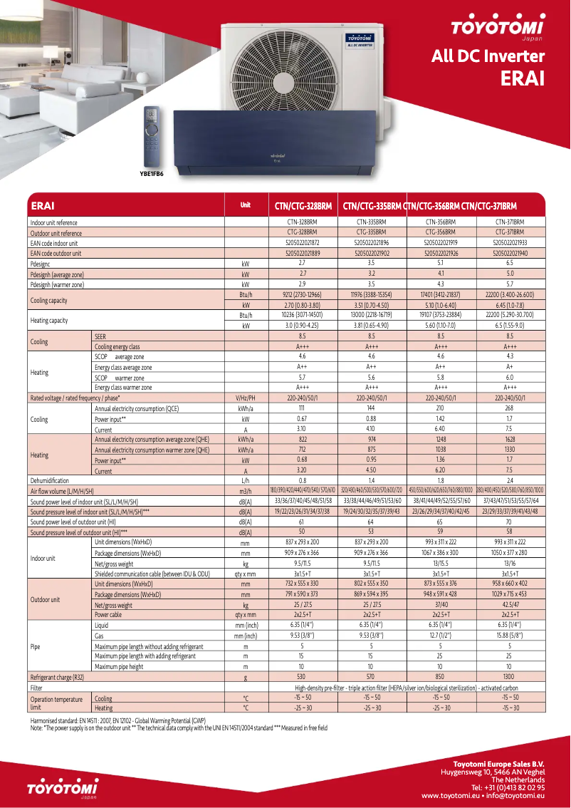 Página 1 del manual Ficha técnica Toyotomi CTN/CTG-356BRM