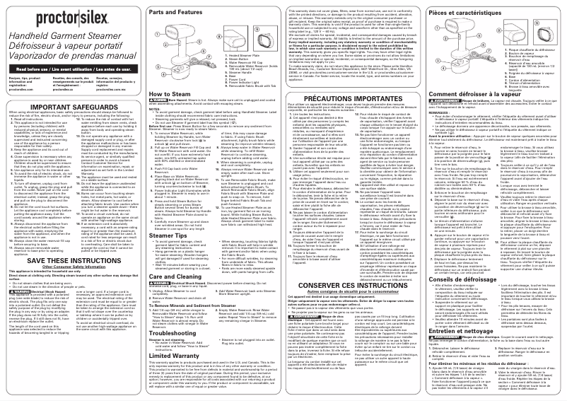Página 1 del manual Manual de usuario Proctor Silex 11585