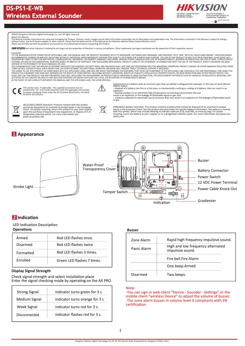 Página 1 del manual Manual de usuario Hikvision DS-PS1-E-WE