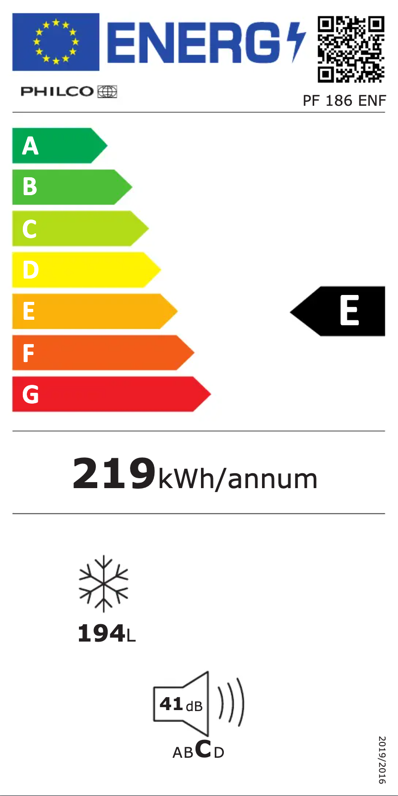 Página 1 del manual Etiqueta energética Philco PF 186 ENF