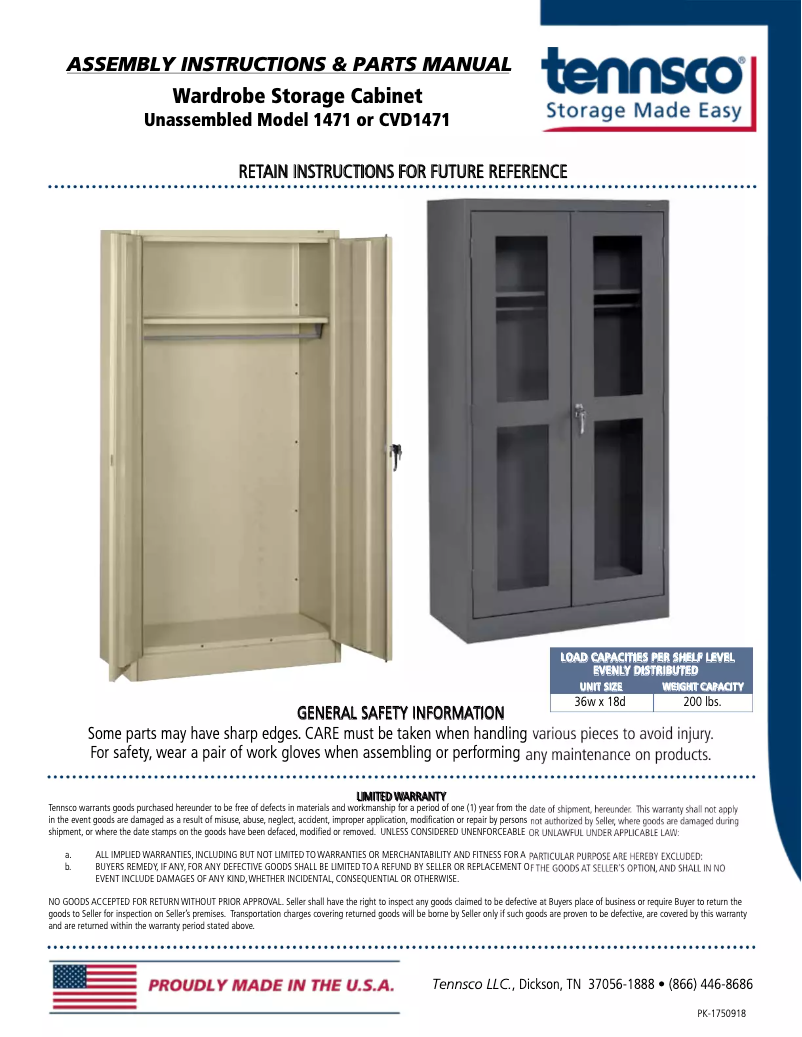 Página nº 1 - Manual de usuario Tennsco 1471