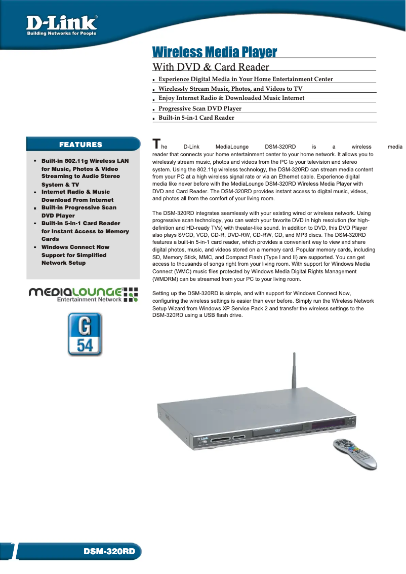 Página 1 del manual Ficha técnica D-Link DSM-320RD