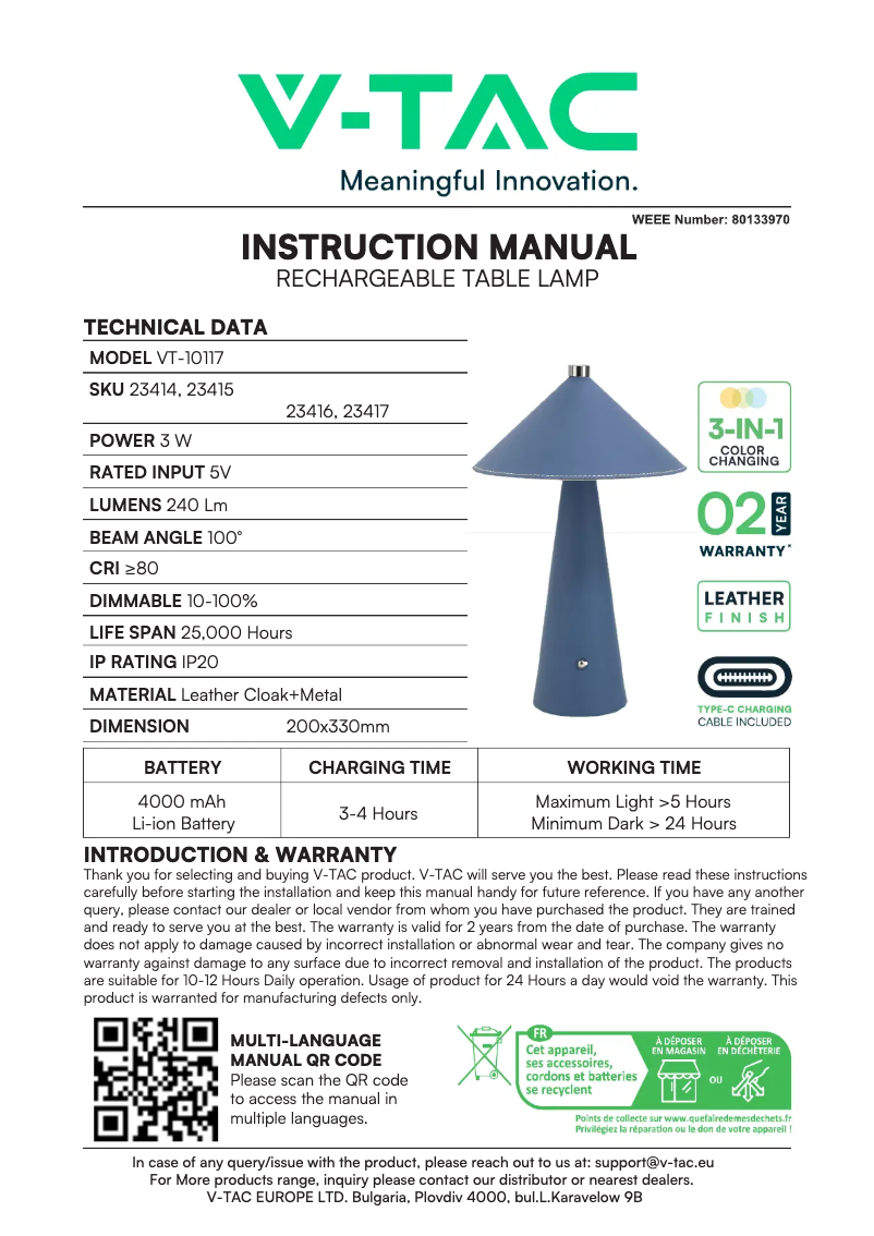 Imagen de la primera página del manual del dispositivo VT-10117