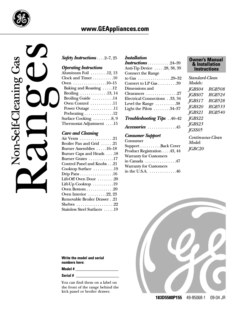 Página 1 del manual Guía de instalación GE JGBS22BEAAD