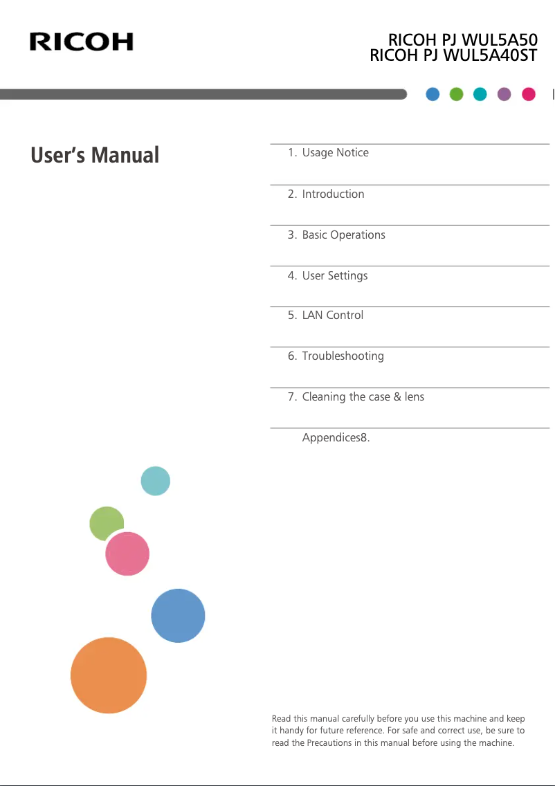 Página nº 1 - Manual de usuario Ricoh PJ WUL5A50