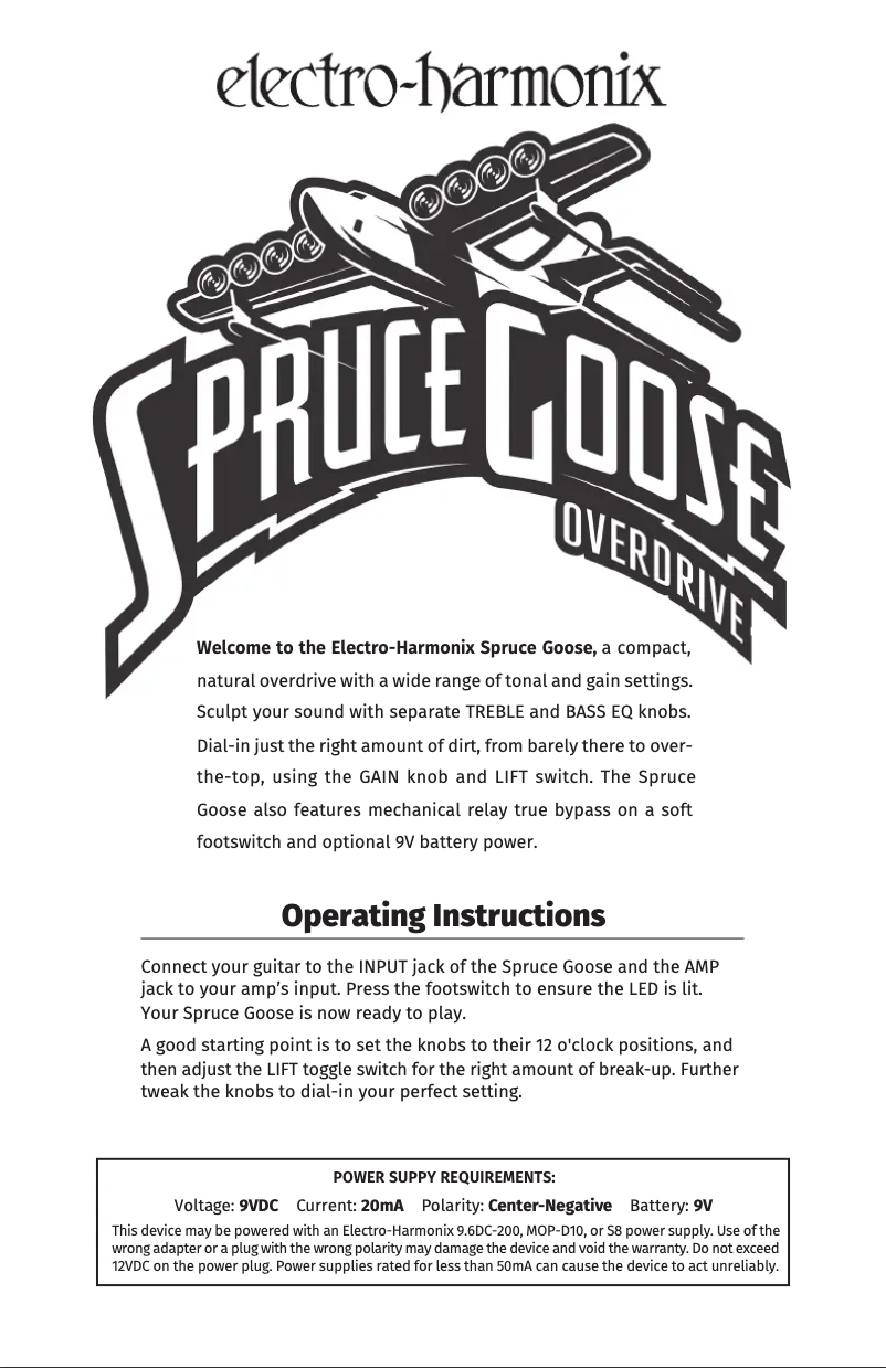 Página nº 1 - Manual de usuario Electro Harmonix Spruce Goose