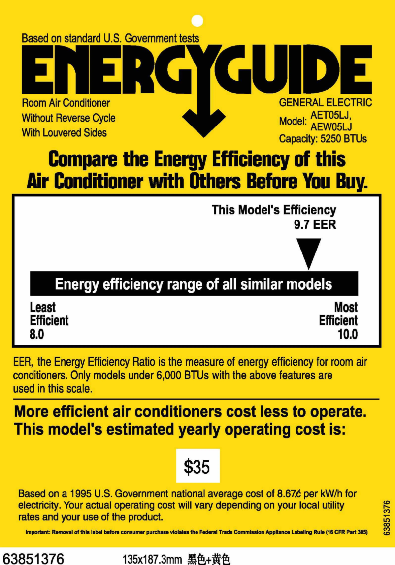 Página 1 del manual Etiqueta energética GE AET05LJ