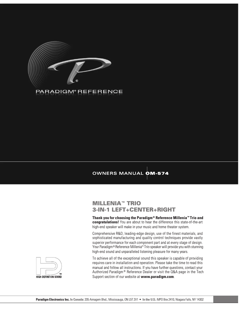 Imagen de la primera página del manual del dispositivo Millenia 20 Trio