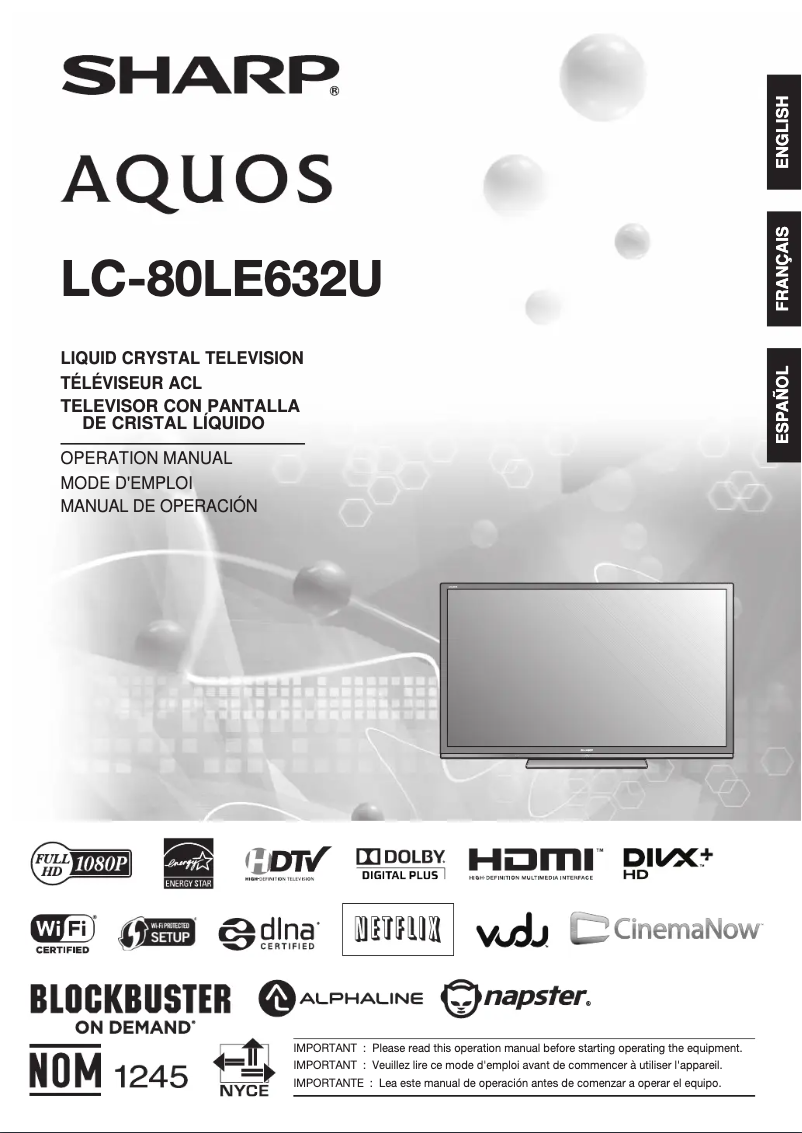 Imagen de la primera página del manual del dispositivo Aquos LC-80LE632U