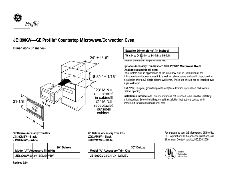 Imagen de la primera página del manual del dispositivo Profile JE1390GV