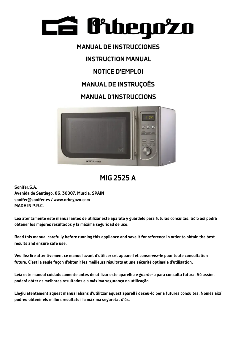 Imagen de la primera página del manual del dispositivo MIG 2525