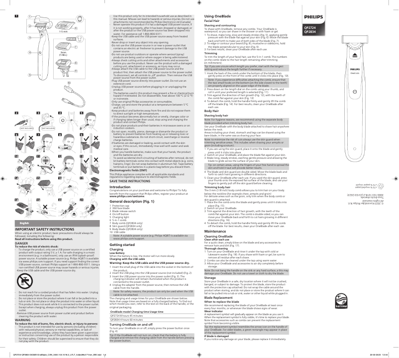 Página 1 del manual Manual de usuario Philips OneBlade 360 QP2734