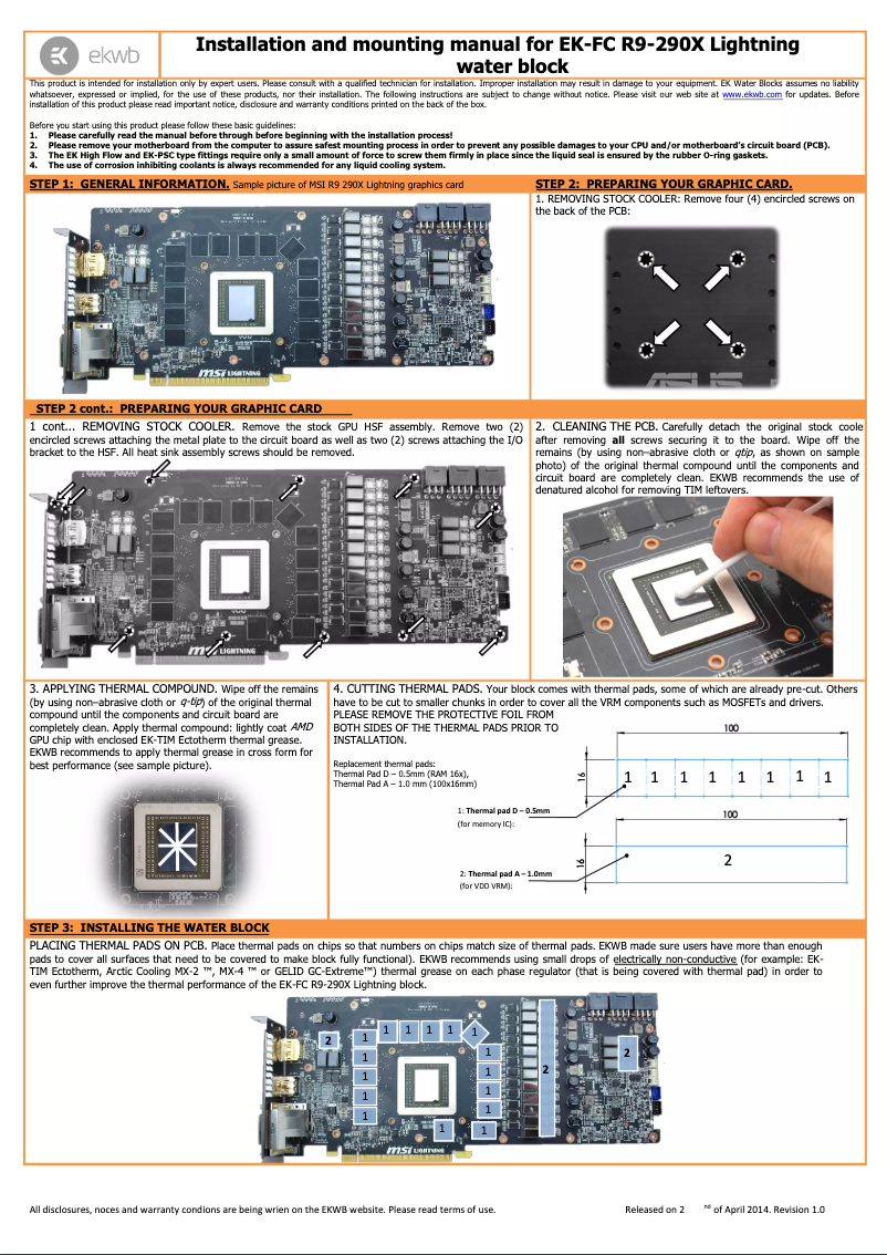 Imagen de la primera página del manual del dispositivo EK-FC R9-290X