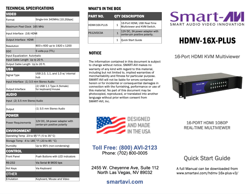 Imagen de la primera página del manual del dispositivo HDMV-16X-PLUS