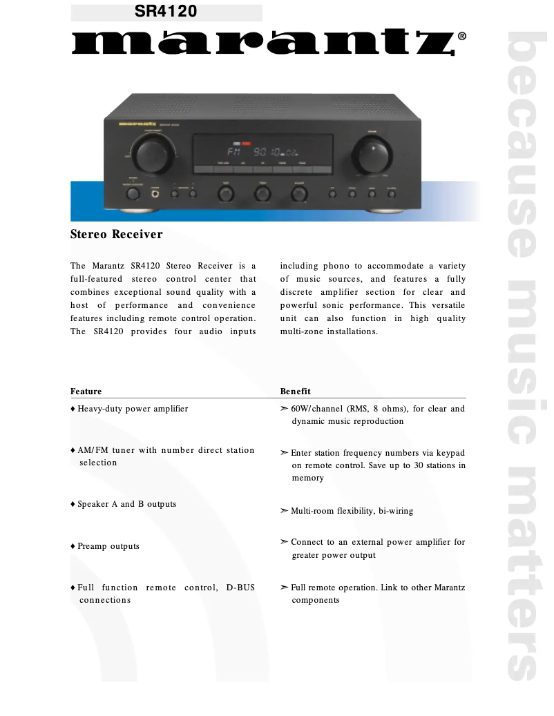 Página 1 del manual Ficha técnica Marantz SR4120