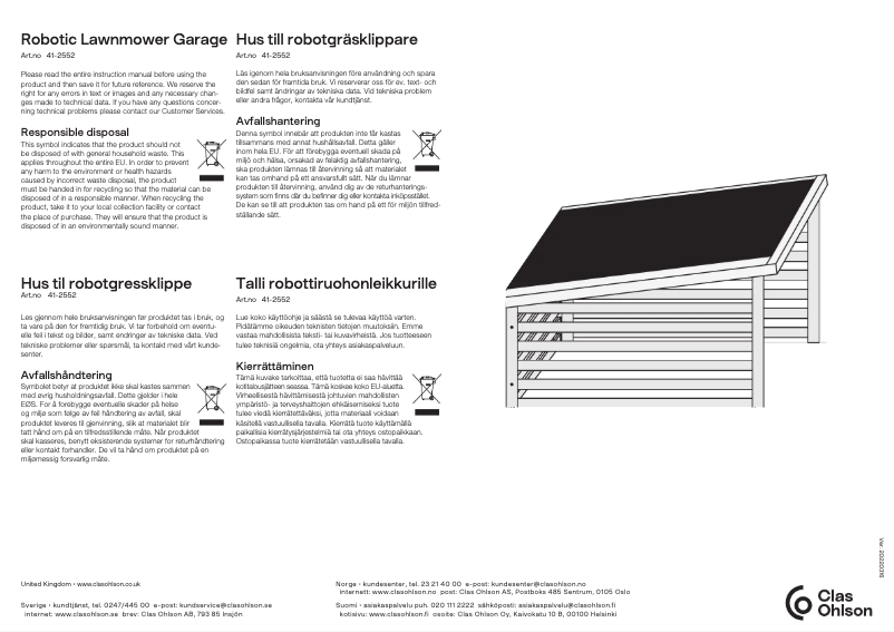 Página nº 1 - Manual de usuario Clas Ohlson Robotic lawnmower Garage
