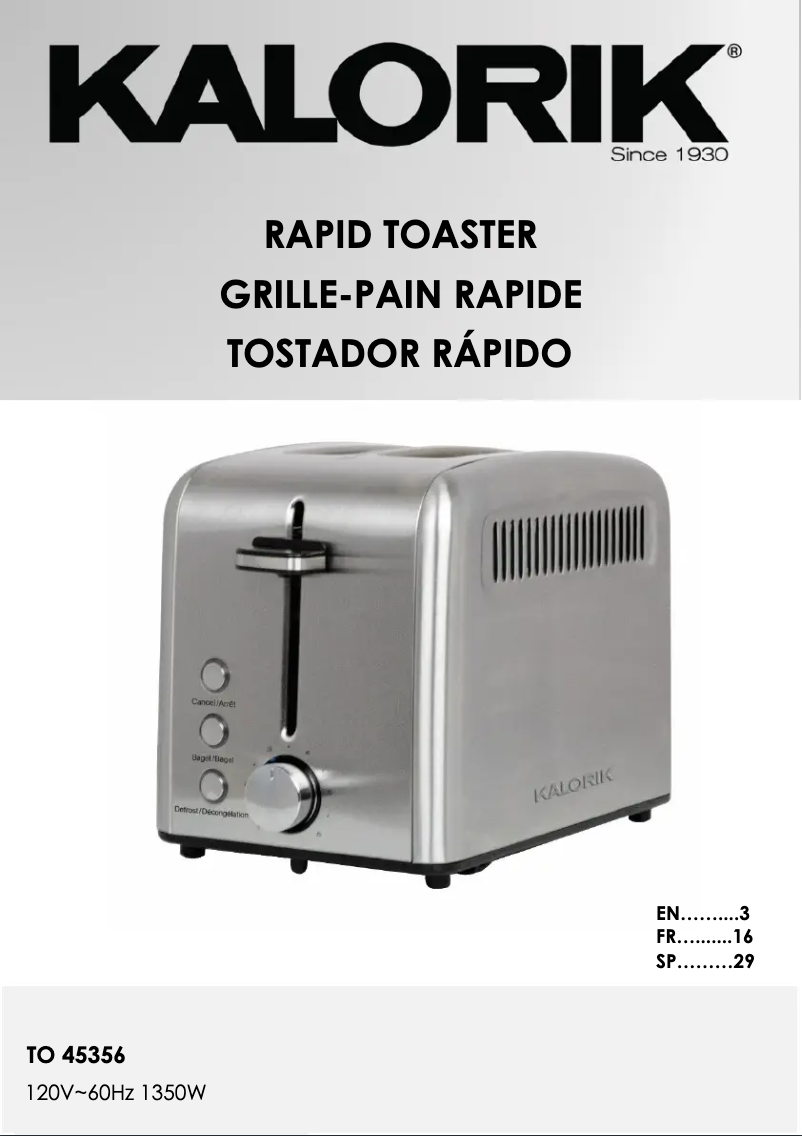 Página nº 1 - Manual de usuario Kalorik TO 45356