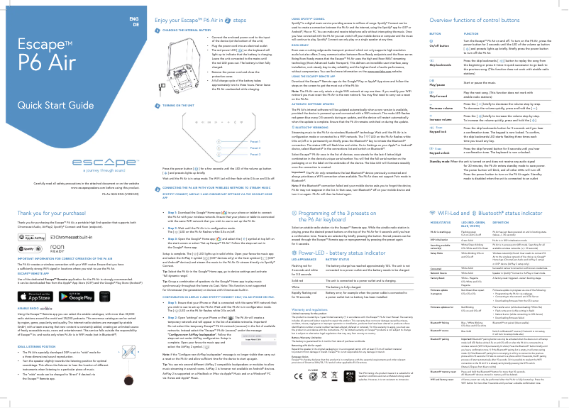 Imagen de la primera página del manual del dispositivo Escape P6 Air
