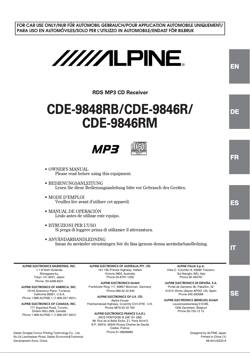 Página 1 del manual Manual de usuario Alpine CDE-9846RM