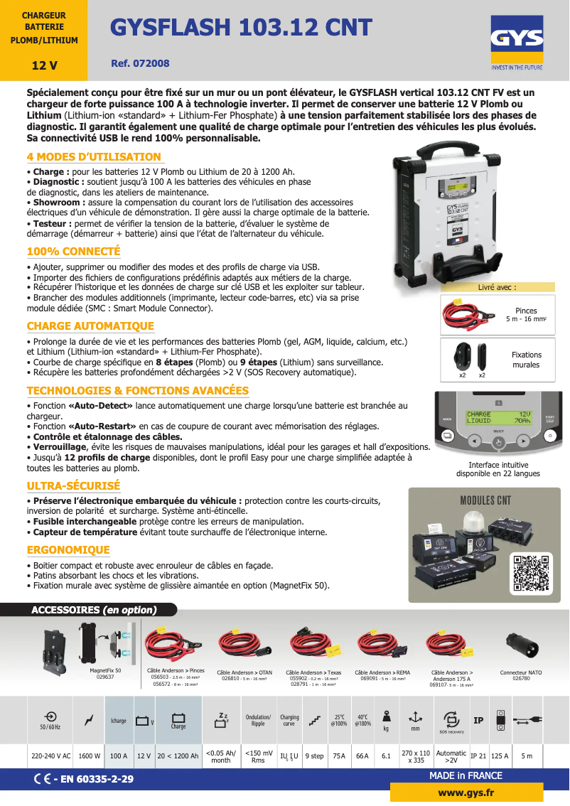 Página 1 del manual Ficha técnica GYS Gysflash 103.12 CNT