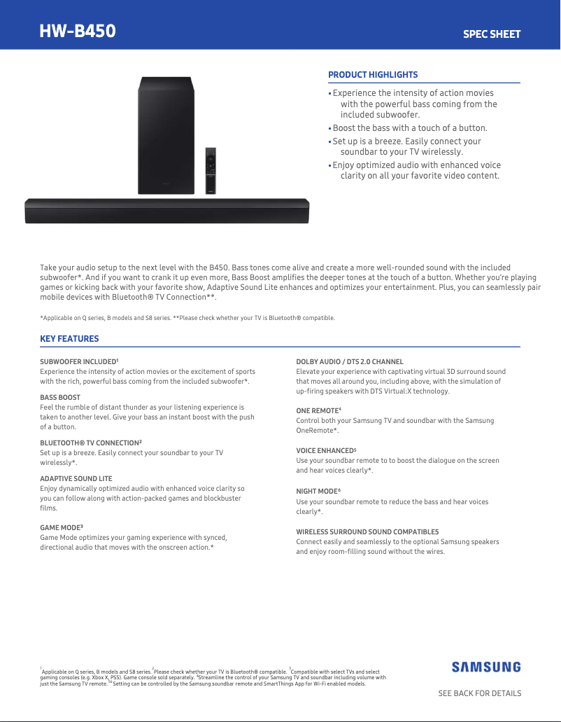 Imagen de la primera página del manual del dispositivo HW-B450