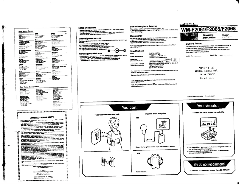 Imagen de la primera página del manual del dispositivo Walkman WM-F2061
