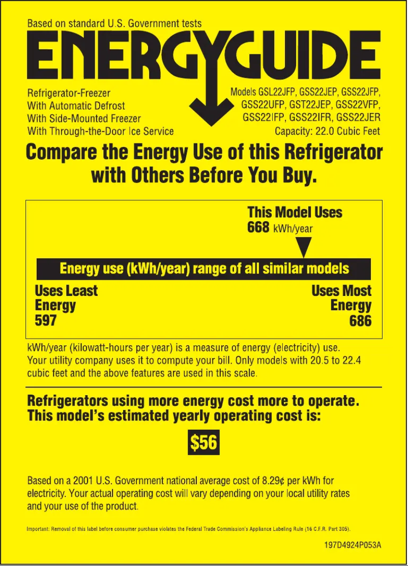 Página nº 1 - Etiqueta energética GE GSS22UFPBB