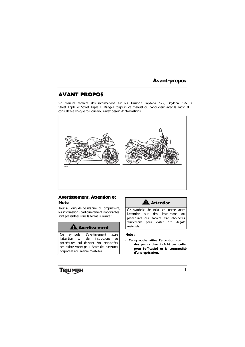 Imagen de la primera página del manual del dispositivo Daytona 675 (2011)