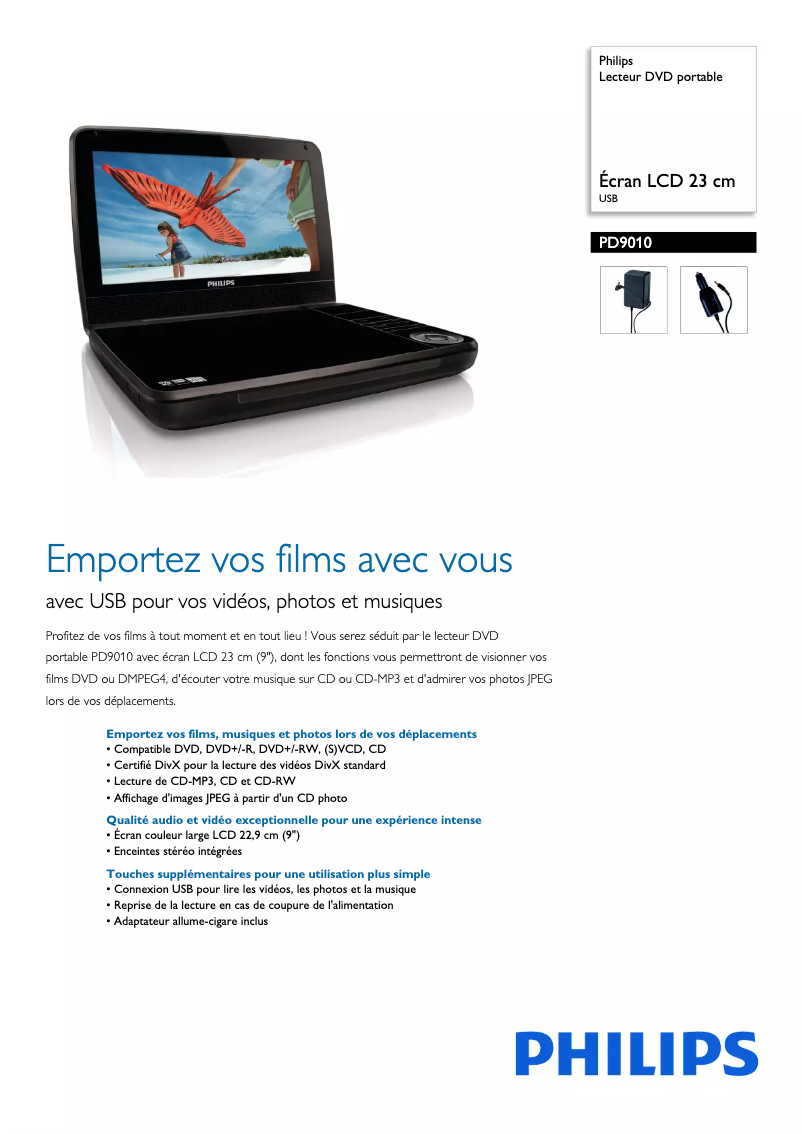 Página 1 del manual Ficha técnica Philips PD9010