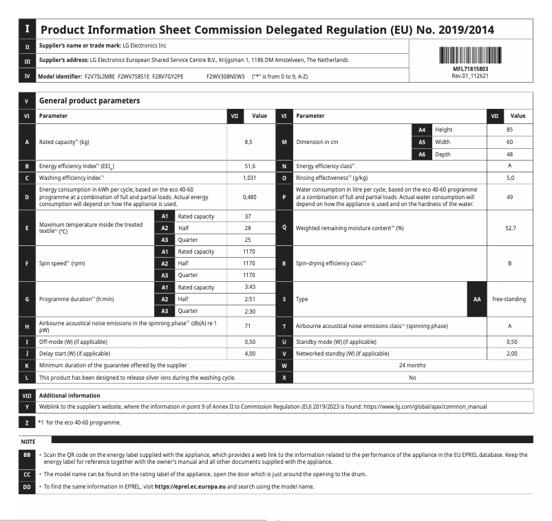 Página 1 del manual Manual de usuario LG F2WV308NEW3